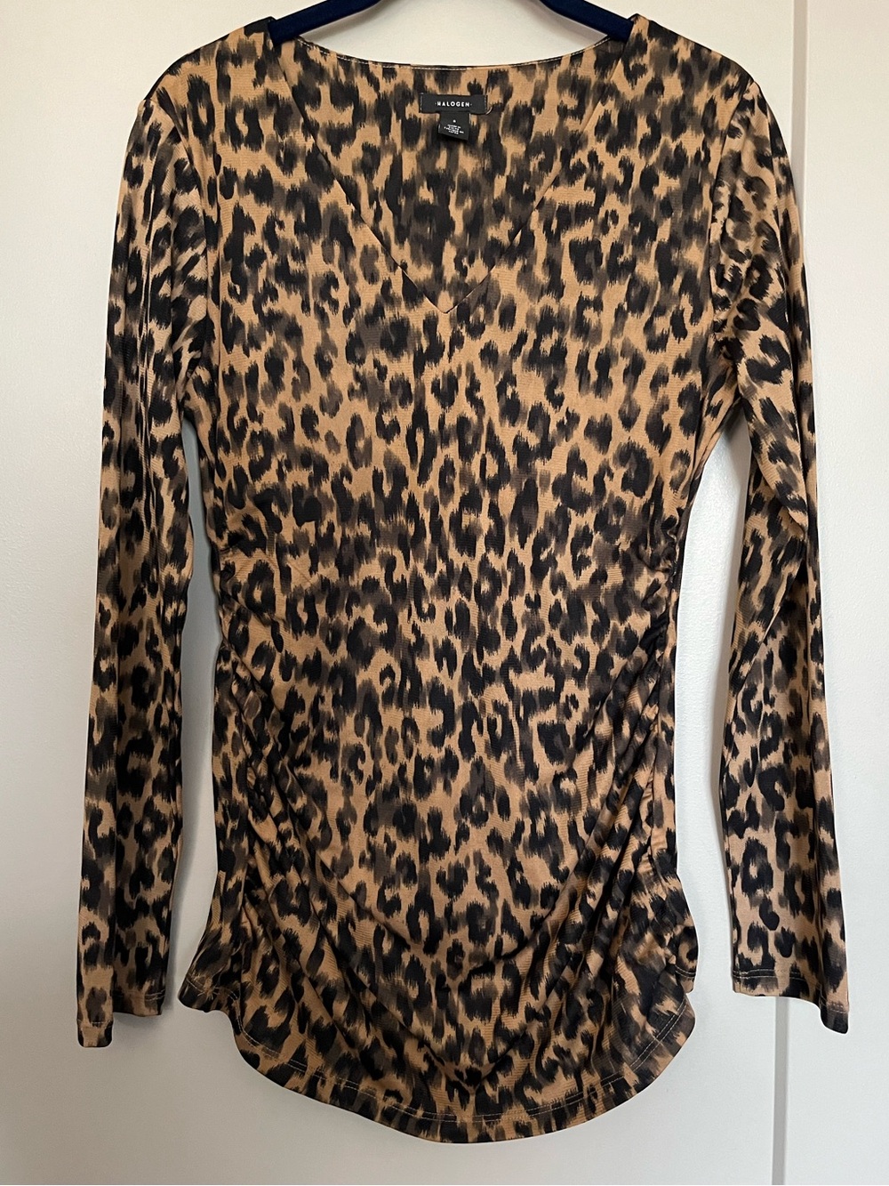 Leopard Print Long-Sleeve V-Neck Top
